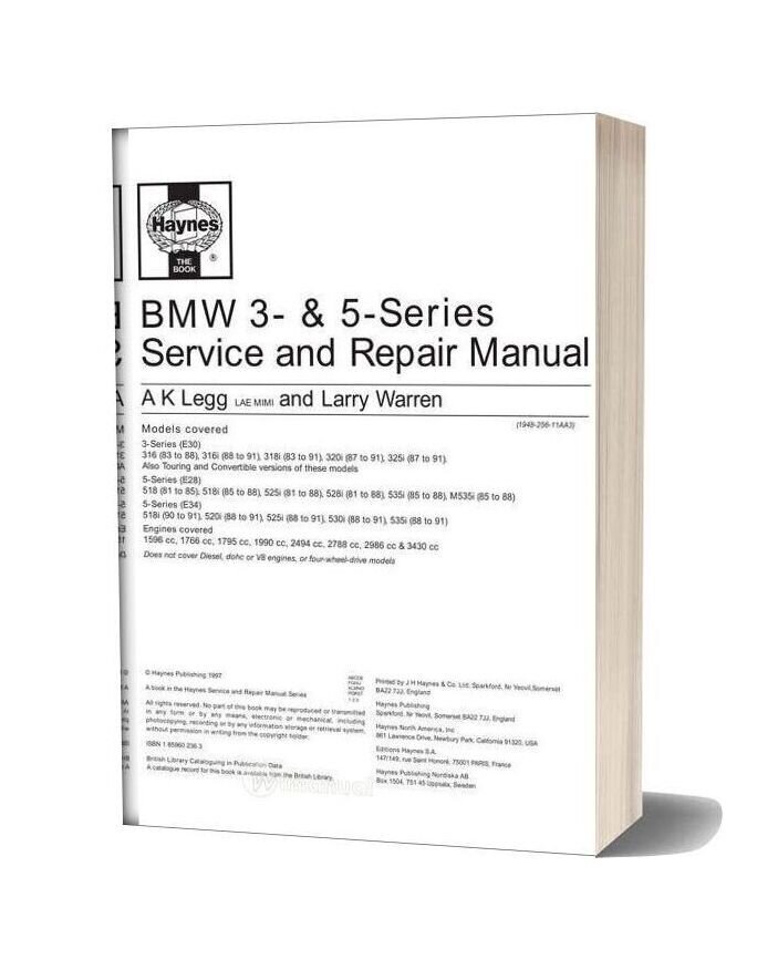 Bmw 3 26 5 Series Service And Repair Manual 83-91