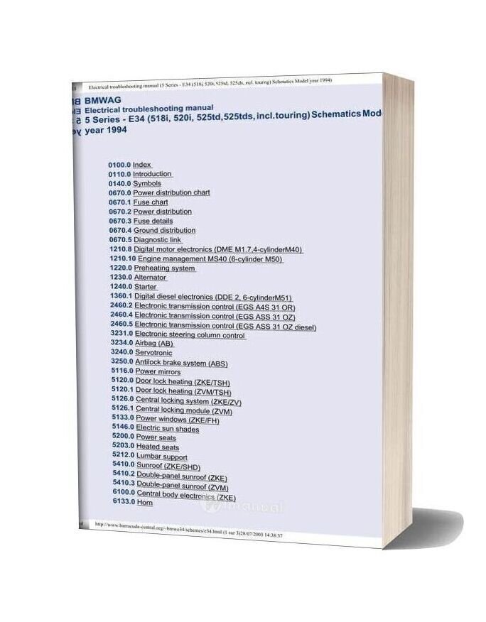 Bmw Series 5 E34 1994 Electrical Troubleshooting Manual