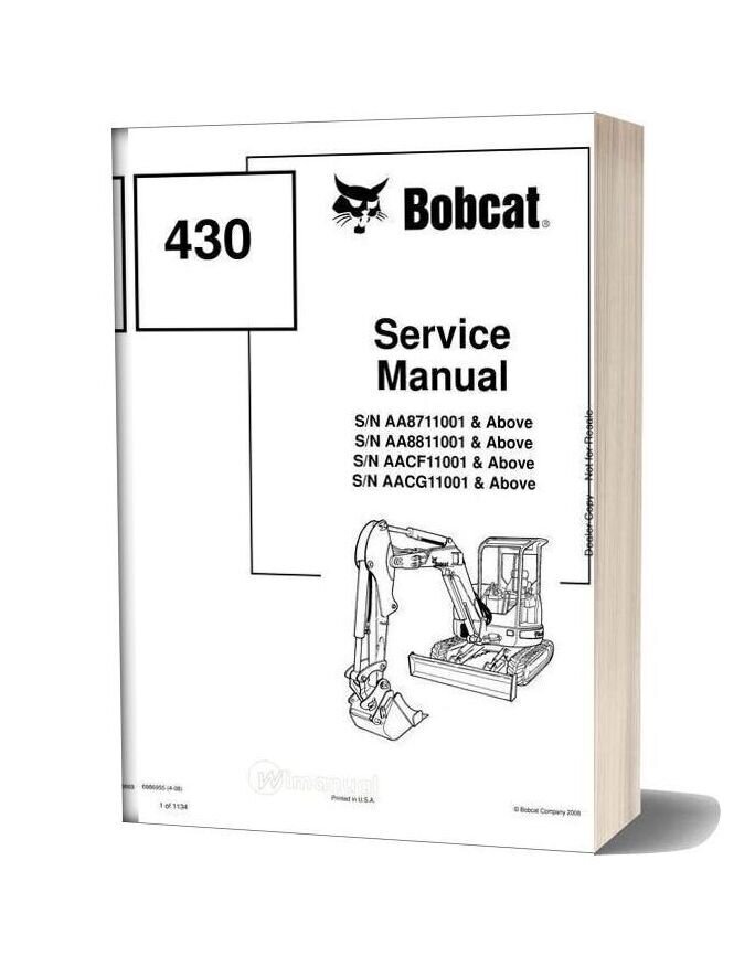 Bobcat Excavators 430 6986955 Service Manual 4 08