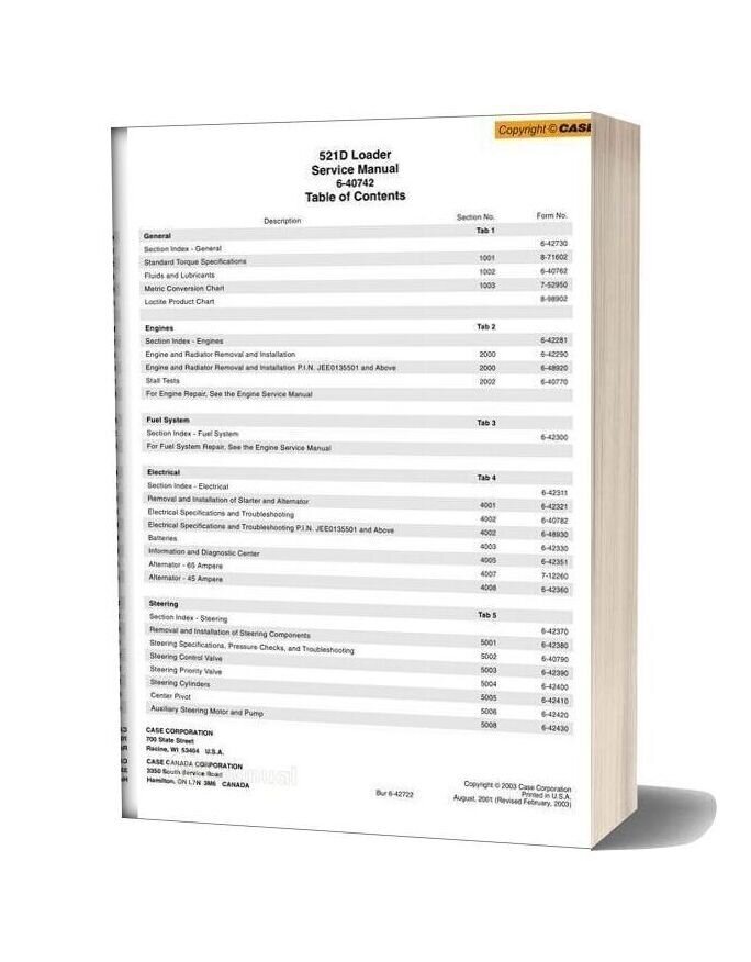 Case 521d Loader Service Manual