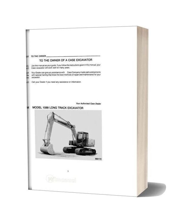 Case Crawler Excavator 1088 Operators Manual