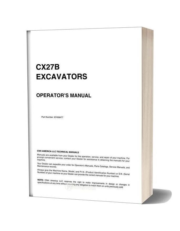Case Crawler Excavator Cx27b Operators Manual