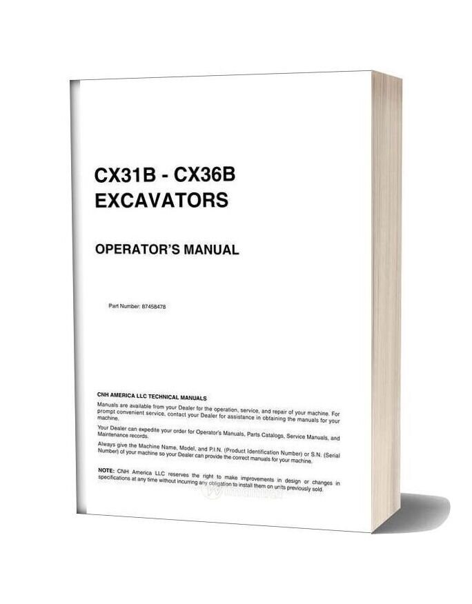 Case Crawler Excavator Cx31b Cx36b Operators Manual