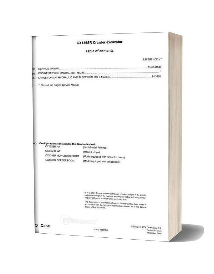 Case Cx135sr Crawler Excavator Shop Manual