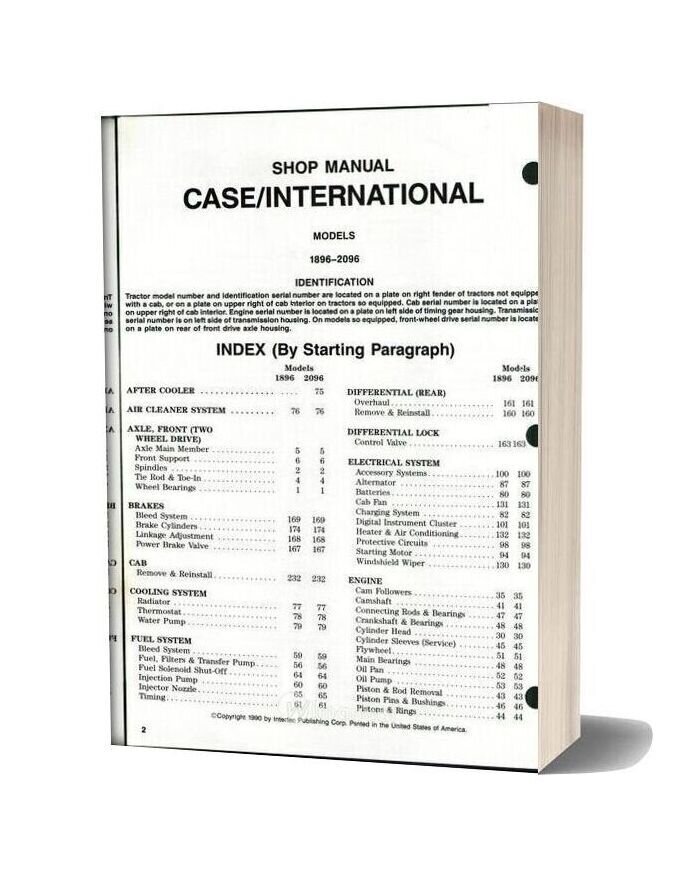 Case International 1896 2096 Shop Manual