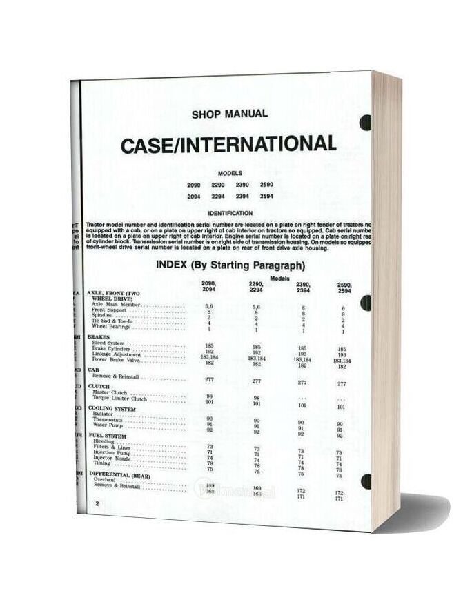 Case International 2090 2094 2290 2294 2390 2394 2590 2594 Shop Manual