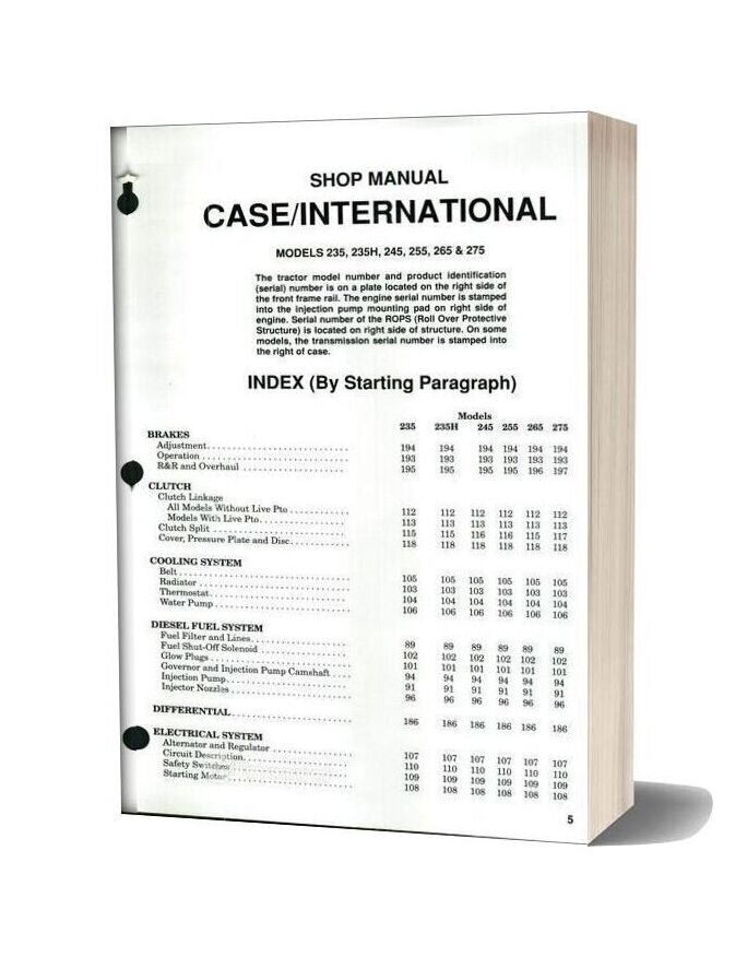 Case International 235 235h 245 255 265 275 Shop Manual