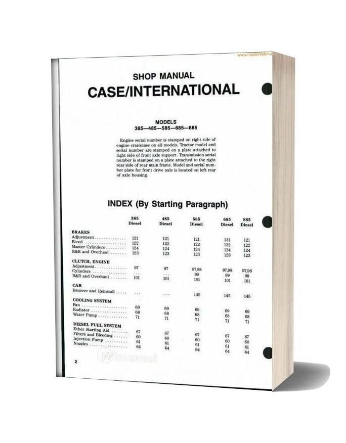 Case Models 385 384 585 685 885 Shop Manual