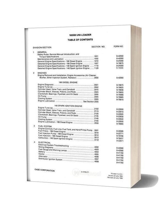 Case Uni Loader 1835b Service Manual