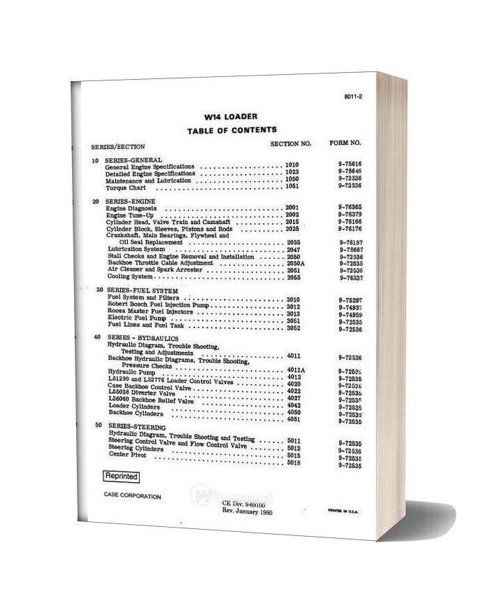 Case W14 (Prior 9119672) Service Manual