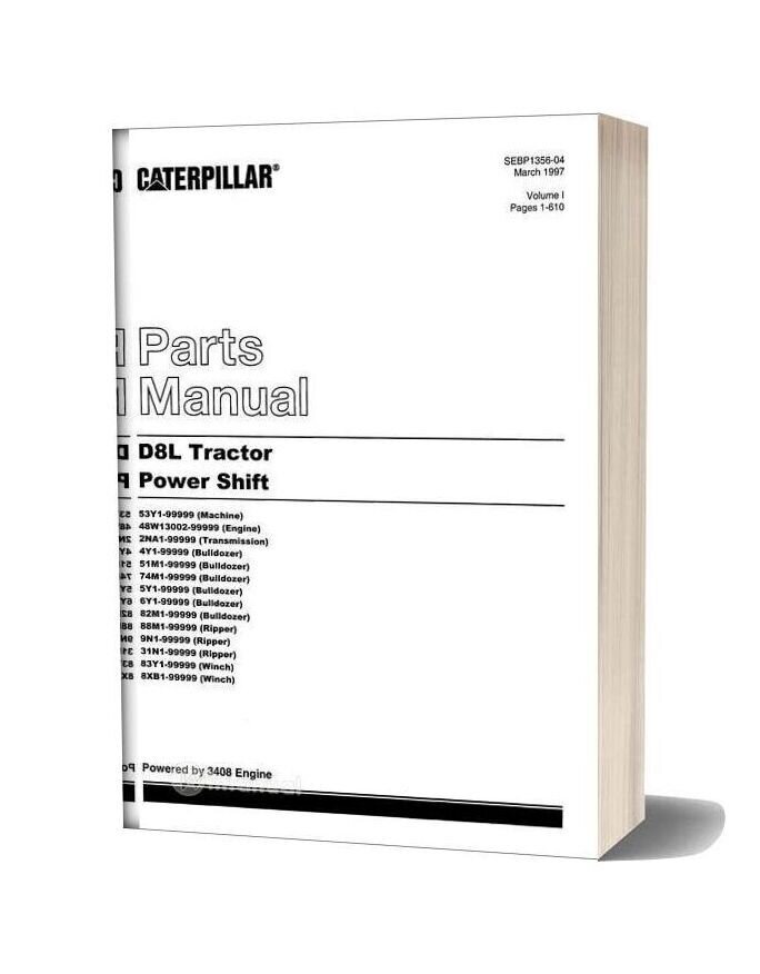 Caterpillar D8ltractor Power Shift Parts Manual