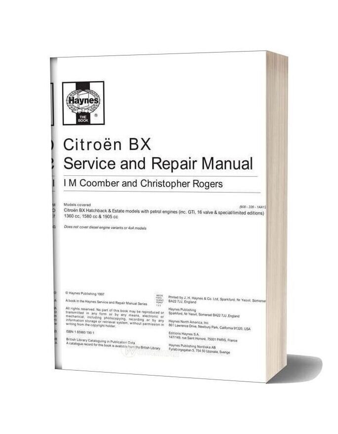 Citroen Bx Haynes Service Repair Manual