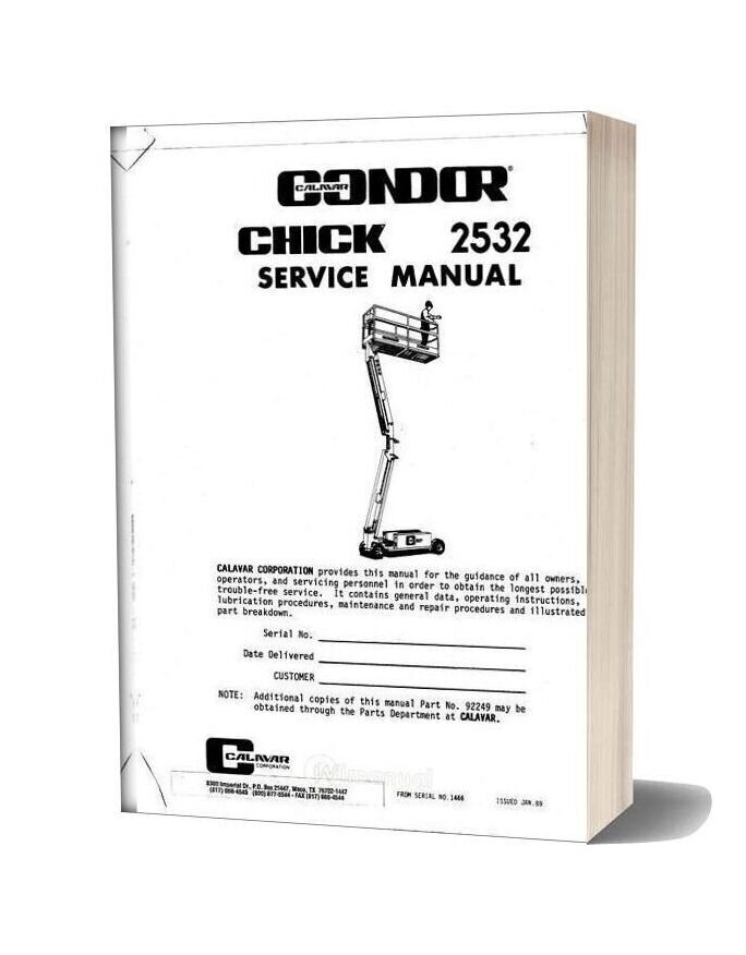 Condor Scissors Lift 2532 92249 Parts Book