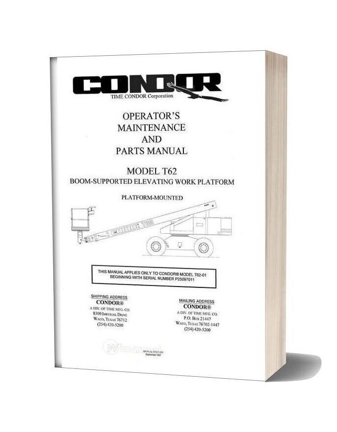 Condor Scissors Lift T62 92367 Parts Book