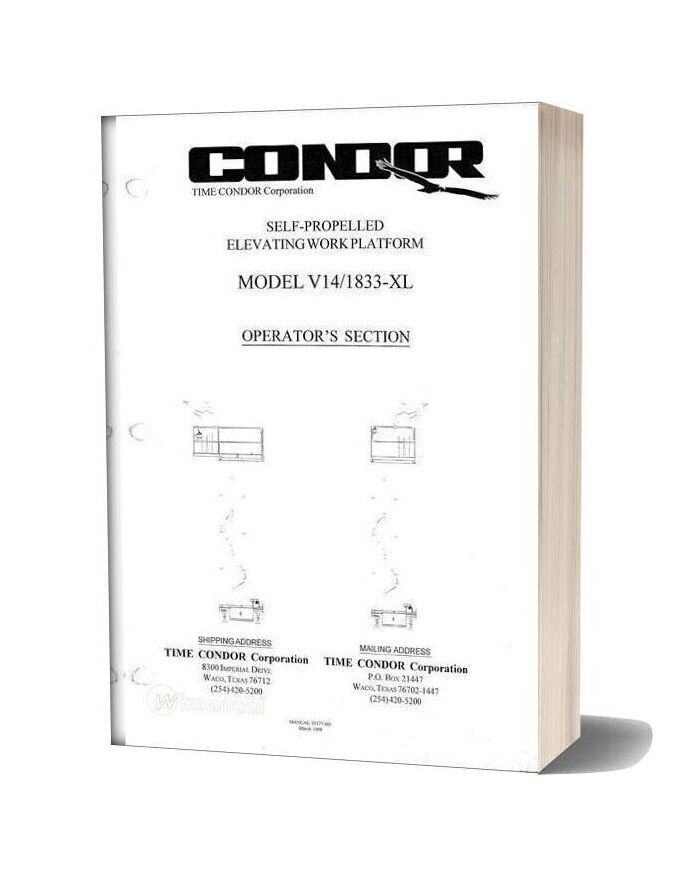 Condor Scissors Lift V1433 V1833 Ops 92377 Parts Book