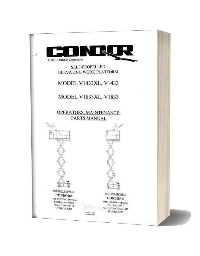 Condor Scissors Lift V1433xl V1833xl Parts Book