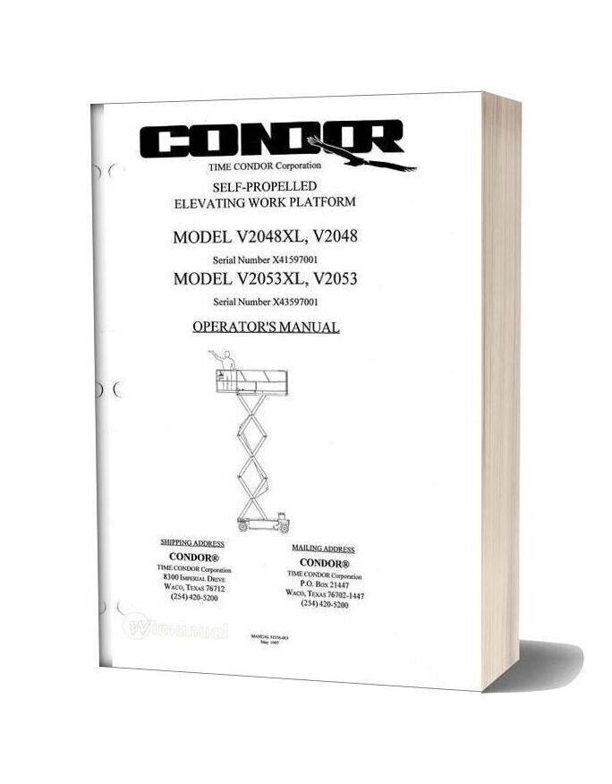 Condor Scissors Lift V2048xl V2053xl 92356 Parts Book