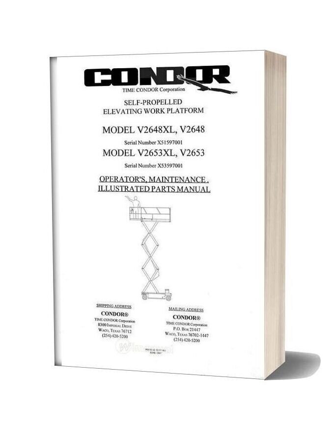 Condor Scissors Lift V2648xl 92357 Parts Book
