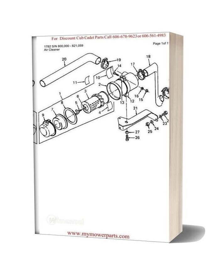 Cub Cadet Parts Manual For Model 1782 Sn 800000 821059