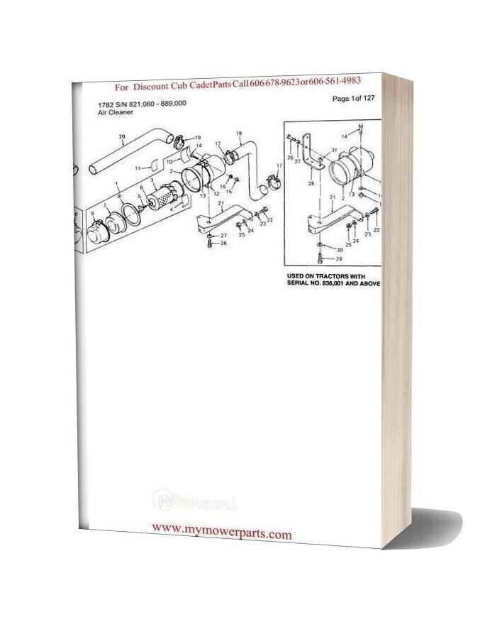 Cub Cadet Parts Manual For Model 1782 Sn 821060 889000