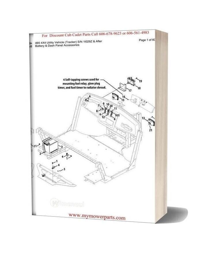 Cub Cadet Parts Manual For Model 465 4x4 Tracker Sn 1i029z And After