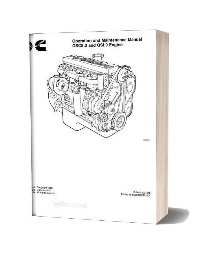 Cummins Engine Qsc8 3 And Qsl9 Operation & Maintenance Manual