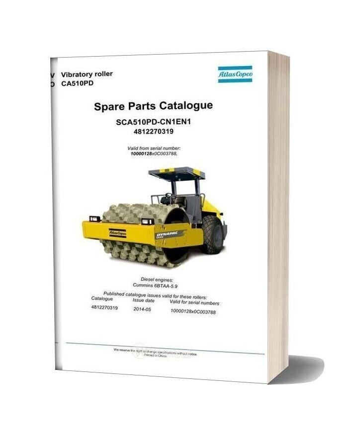 Dynapac Vibratory Roller Ca510pd Spare Parts Catalogue 4812270319