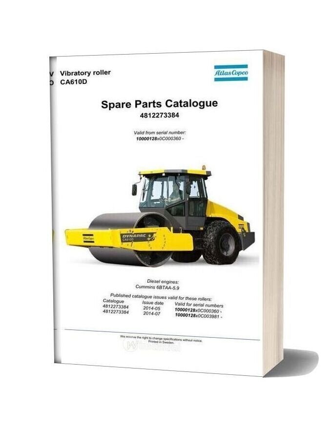 Dynapac Vibratory Roller Ca610d Spare Parts Catalogue 4812273384