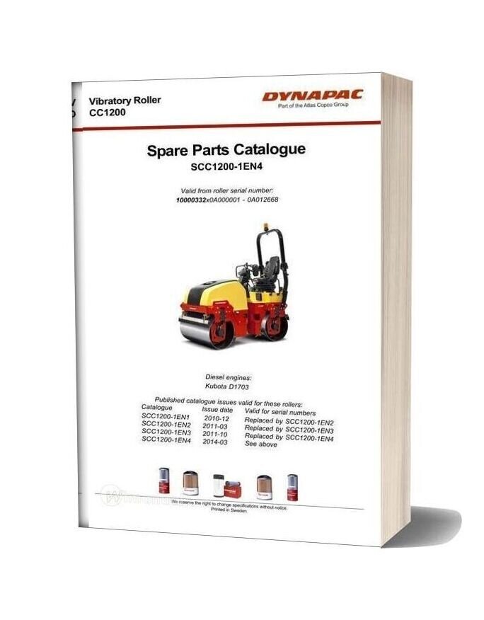 Dynapac Vibratory Roller Scc1200 1en Spare Parts Catalogue