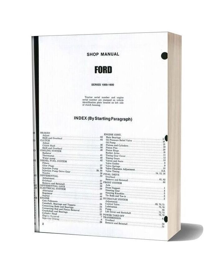 Ford 1000 1600 Shop Manual