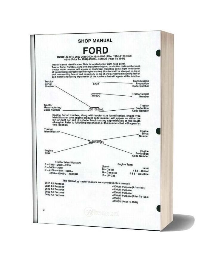 Ford 2310 2600 2610 3600 3610 4100 Shop Manual