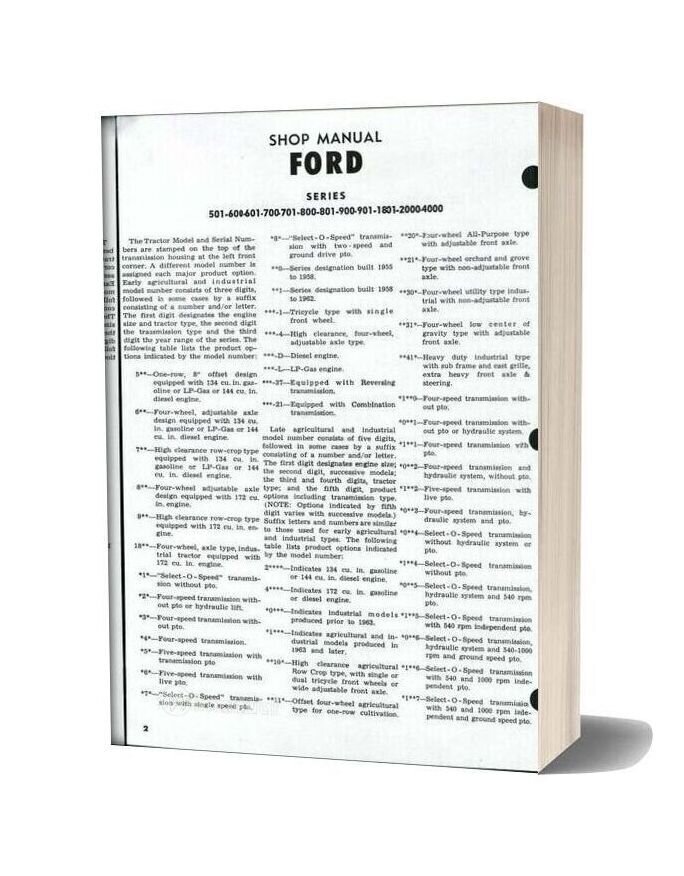 Ford 501 600 601 700 701 800 801 900 901 1801 2000(4cyl) 4000(4cyl) Shop Manual