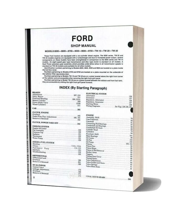 Ford 8000 8600 8700 9000 9700 Tw10 Tw20 Tw30 Shop Manual