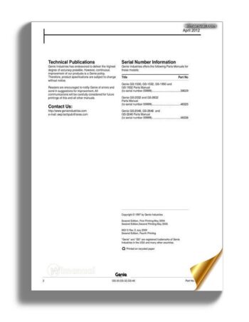 Genie Scissors Lift B Gs 2032 2632 From Sn 6000 To 75406 Parts Manual