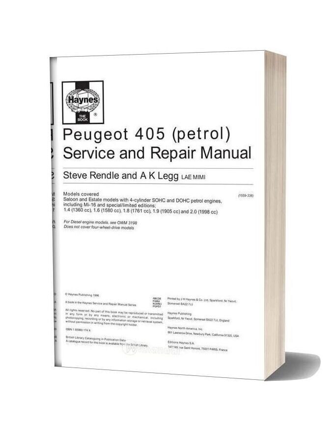 Haynes Peugeot 405 Service And Repair Manual-15p17163