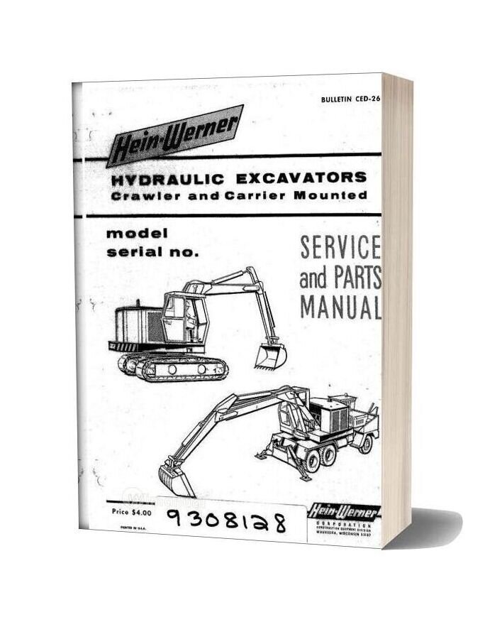 Hein Warner Hydraulic Excavator Spm9308128 Parts Book