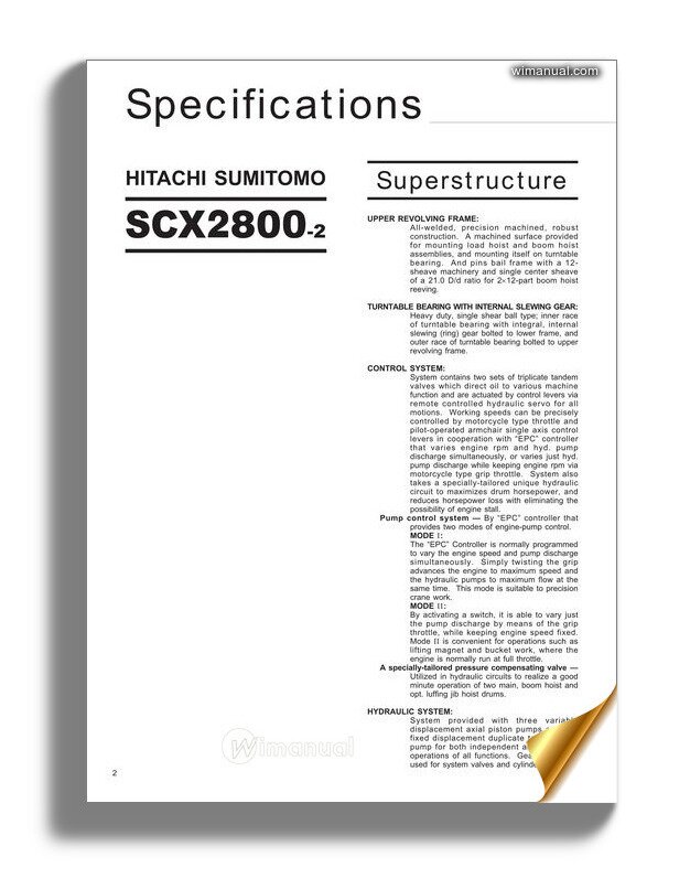 Details about   Hitachi Sumitomo SCX2800-2 Operators Manual 