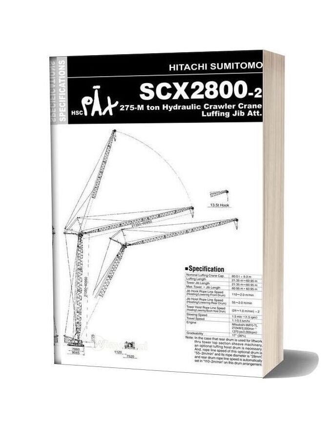 Hitachi Sumitomo Scx2800 2tw Hydraulic Crawler Crane Specifications