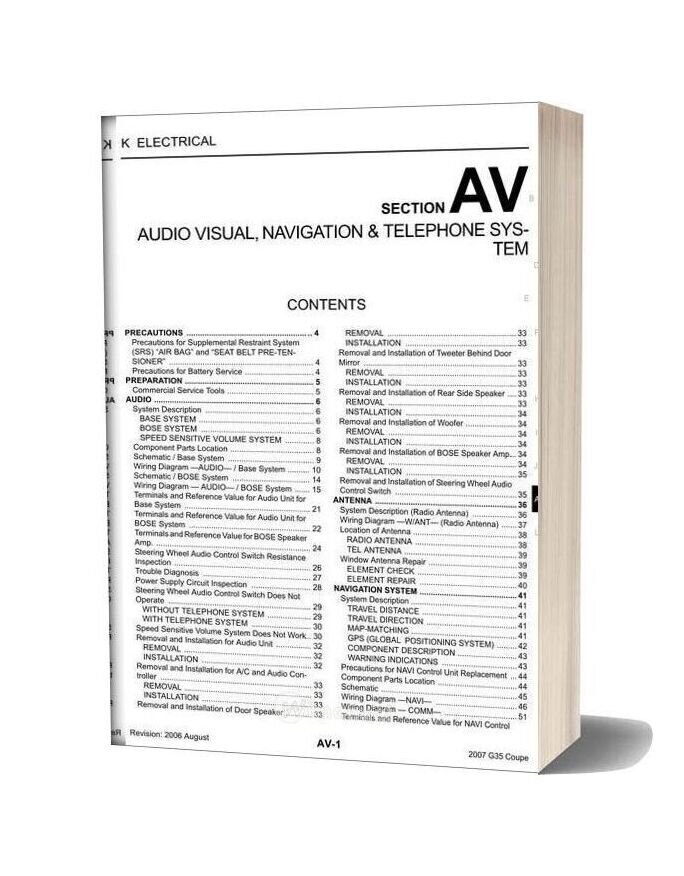 Infinity Coupe G35 2007 Audio Visual Navigation Telephone Repair Manual