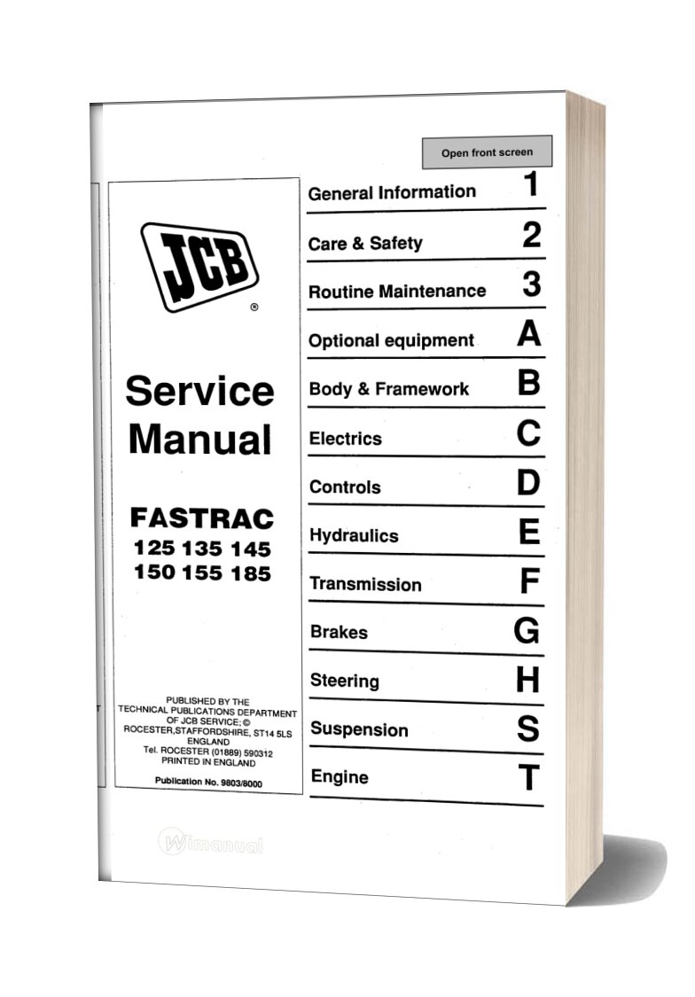 125 135 145 150 155 185 JCB Fastrac Service Repair Workshop Manual 