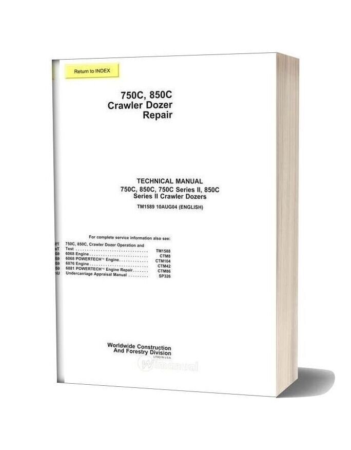 John Deere 750c 850c Crawler Dozer Technical Manual