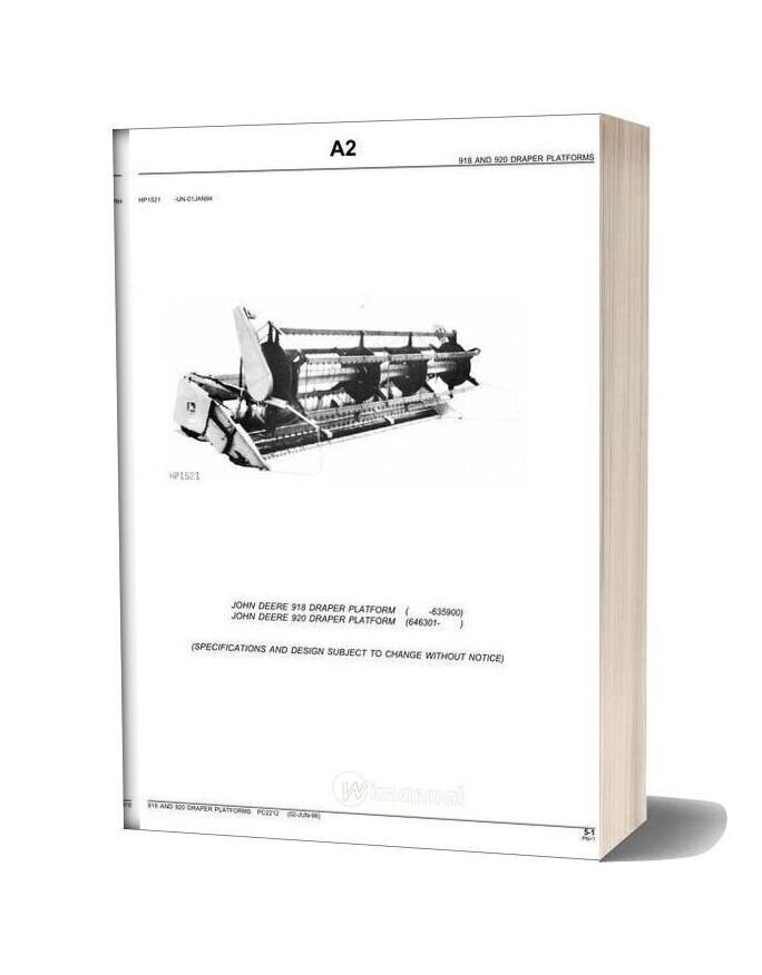 John Deere 918 & 920 Draper Platforms Parts Catalog