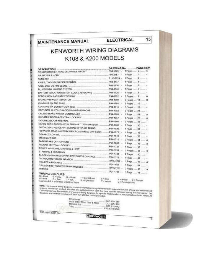 Kenworth K108 & K200 Models Electrical Wiring Diagrams