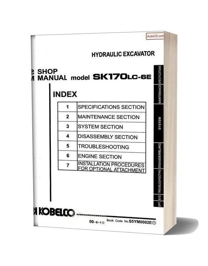 Kobelco Sk170lc 6e Hydraulic Excavator Book Code No S5ym0002e