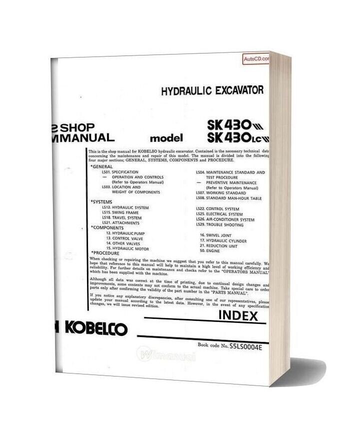 Kobelco Sk430 Iii Sk430lc Iii Shop Manual S5ls0004e Gb