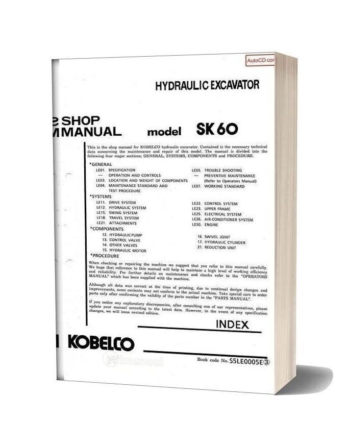 Kobelco Sk60 Hydraulic Excavator Book Code No S5le0005e