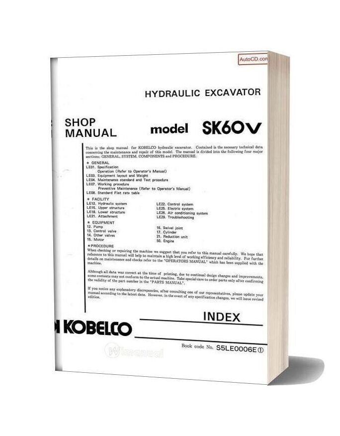 Kobelco Sk60v Hydraulic Excavator Book Code No S5le0006e