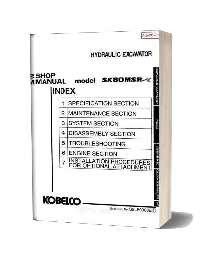 Kobelco Sk80msr 1e Hydraulic Excavator Book Code No S5lf0003e