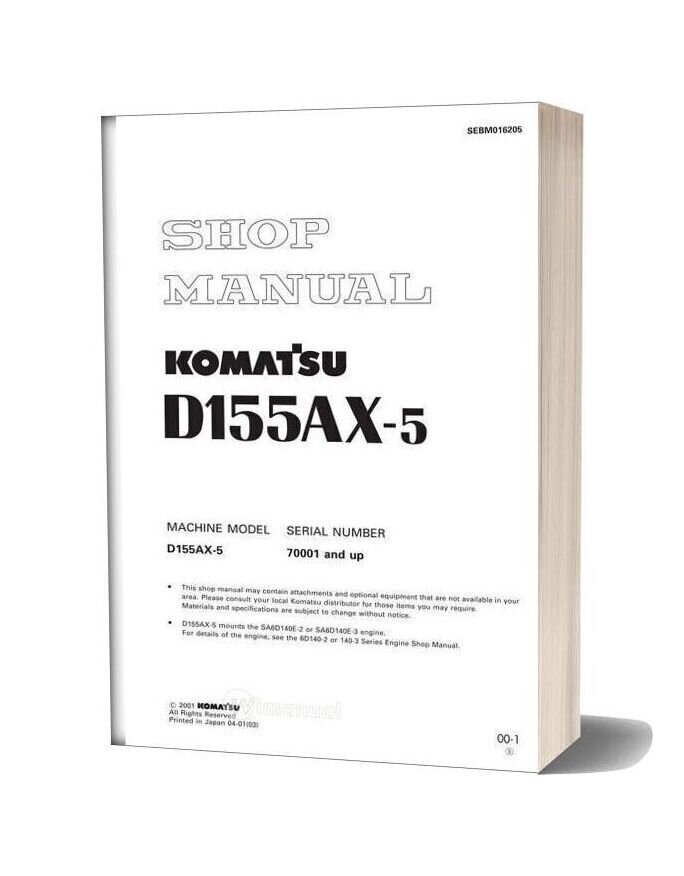Komatsu Bulldozer D155ax 5 Shop Manual
