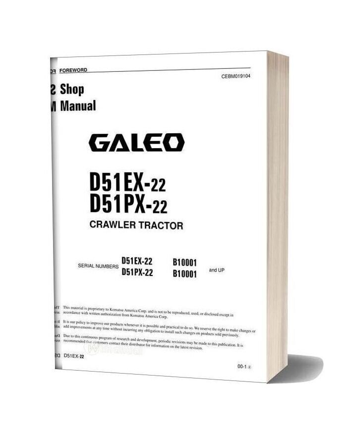 Komatsu Bulldozer D51ex 22 D51px 22shop Manual Shop Manual